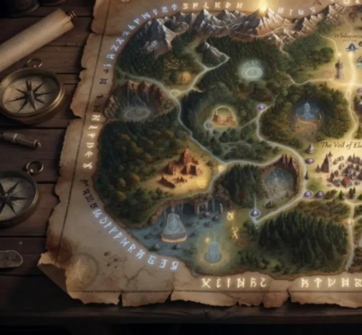 Interaktywna mapa świata gry DRAGON QUEST PLAY z zaznaczonymi kluczowymi lokacjami.